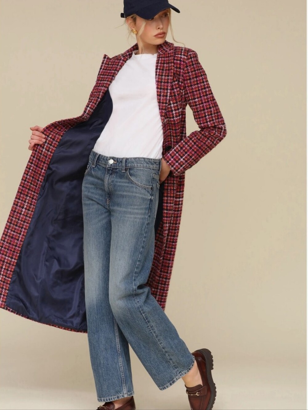 Avec Les Filles Single Breasted Tweed Maxi Coat Size M